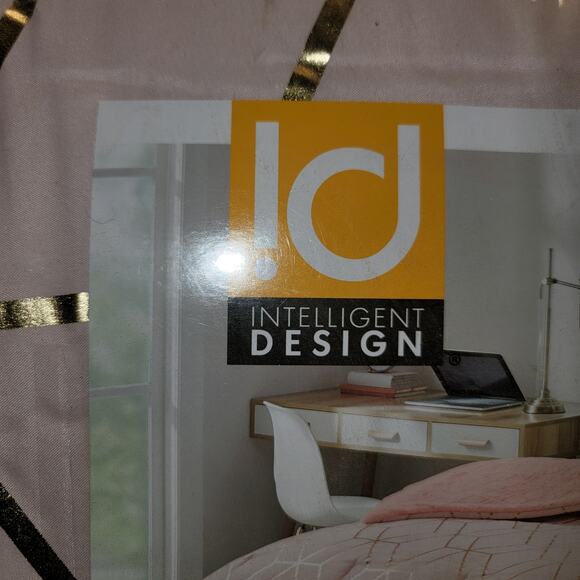 Intelligent Design Khloe Metallic Printed Set QUEEN Pink Gold comforter shams - Picture 5 of 9